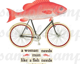 Fun digital transfer iron on printable collage sheet - Fish, fun, feminist