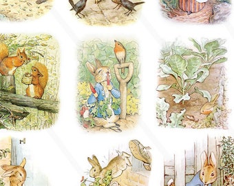 Digital collage sheet Peter Rabbit and Friends  Beatrix Potter  Art Images Instant Download