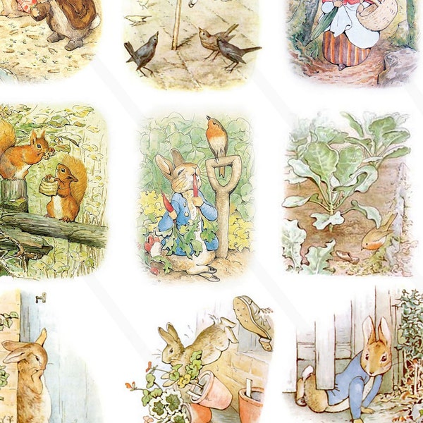 Digitale Collage Beatrix Potter Peter Rabbit, digitale Bilder, Clipart-Karte Scrapbooking PNG JPEG Junk Journal Journaling Spot