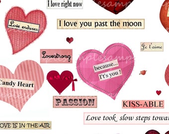 Digital Collage Sheet Valentine's Heart Vintage Valentine hearts hearts clipart Digital Scrapbook Paper heart Valentine's love