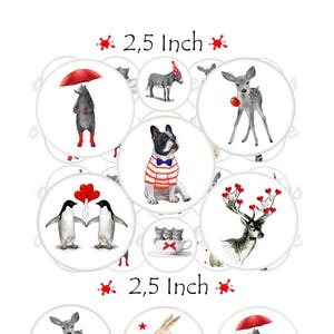 images digitales animaux images mirroir badge bulldog, chien, chat, chaton, lapin, âne, biche, cerf, collage digital