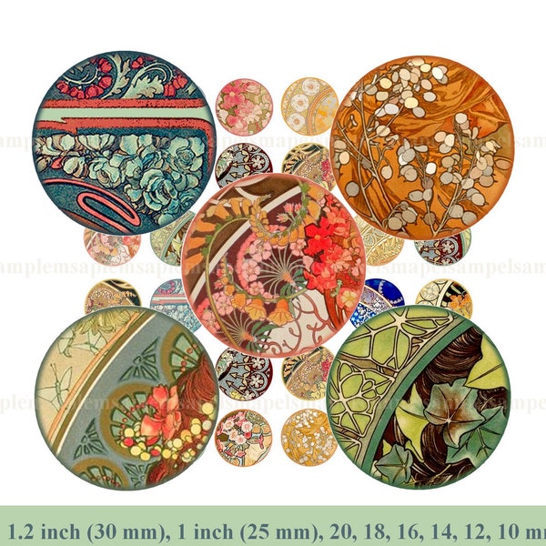 images digitales cabochon Alphonse Mucha Art deco Art nouveau motifs image bijoux images cabochon  allegradigital