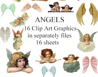 Vintage digitale Collage Engel Engelsflügel digitale Bilder Engel, Scrapbooking-Kartenbilder PNG JPEG Junk Journal Clipart Engel