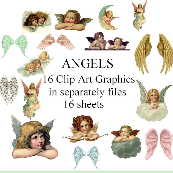 Vintage Angel Clipart Digital Collage Sheet Angel wings Scrapbooking Images for Card Making Decoupage Paper Ephemera PNG printable angel PNG