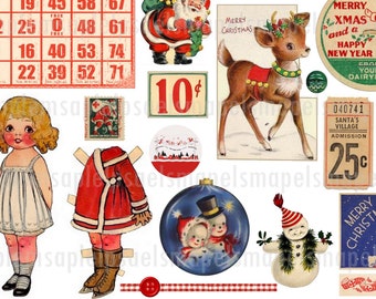 Retro Christmas Digital Collage Sheet Clip Art and ephemera PNG includes Christmas Decoupage ornament embellishments vintage christmas