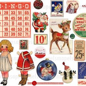 Images digitales Noël images Noël à imprimer scrapbooking carte postale carte invitation cadeau Noël vintage images pour junk journal