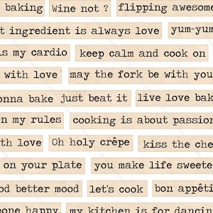 Palabras inspiradoras de cocina, collage digital, frases, citas, cocina, repostería, cocina, palabras y refranes imprimibles, adorno para libro de cocina