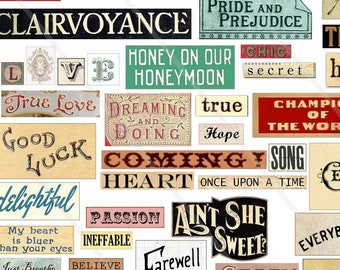 Digital collage sheet Words Phrases vintage words antique words inspirational words Instant Download, Words collage sheet, motivation Words