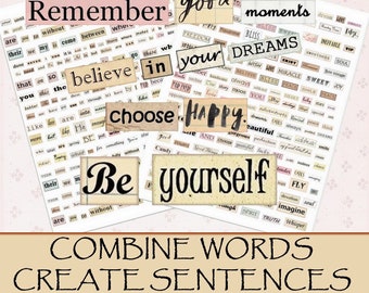 Digital collage sheet Words sentences Phrase quotes inspirational motivation Instant Download, Words collage sheet, motivation Words