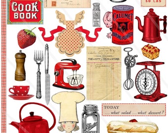 Digitale Bilder Vintage Retro Küche Kochbuch Clipart Bilder Scrapbooking Karte Journaling Junk Journal PNG