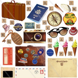 Images digitales vintage rétro voyage vacances été clipart images scrapbooking carte journaling junk journal PNG