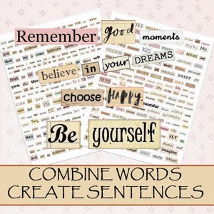 Digital collage sheet Words sentences Phrase quotes inspirational motivation Instant Download, Words collage sheet, motivation Words