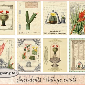 8 cartes à imprimer vintage, rétro cactus herbarium images vintage, carte vintage, carte à imprimer, scrapbooking junk journal journaling