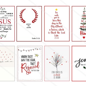 Adesivos de versículos da Bíblia de Natal para download para impressão Arte das Escrituras tamanho 2,5 "x 3,5" etiquetas penduradas folha de colagem digital cartões de Natal