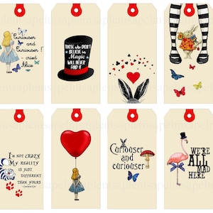 Alice in Wonderland Tags printable gift tags hang tags journaling journal craft hobby crafting scrapbooking digital collage sheet