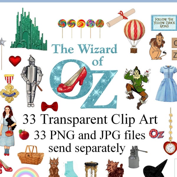 Wizard of Oz Clipart Dorothy Clip Art Digital collage sheet Wizard of Oz Dorothy ruby slippers Illustration PNG file JPEG file 33 Sheets