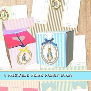 Printable DIY Paper Gift Box Peter Rabbit Beatrix Potter Bunny family Papercraft, treat box, favor box, party bags Peter rabbit printable