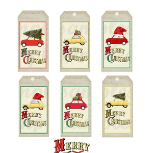 6 étiquettes pour cadeaux de noël à imprimer, carte de Noël, étiquettes pour cadeau de Noël, collage digital, images digitales, père noël