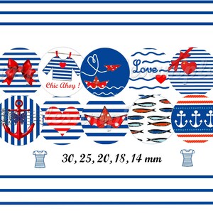 images digitales cabochon "jolie marinièe", mer, style marin, ancre marine, bleu, blanc, collage digital, cabochon, scrapbooking