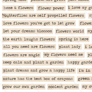 Digital collage sheet Gardening Phrases quotes words and sayings inspirational garden Instant Download, junk journal scrapbook paper
