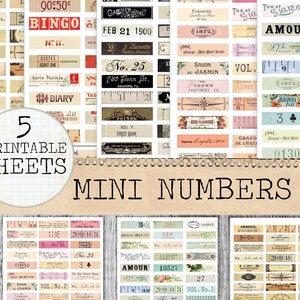Vintage Numbers Labels Pack, Junk Journal, Tags, Random Numbers, Embellishment, Mini Ephemera Printables , Vintage numbers, Small Label