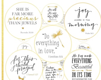 Digital collage sheet circles 1.5 inch + 2 inch BIBLE VERSES circles images for pendants cabochons, magnets Scripture