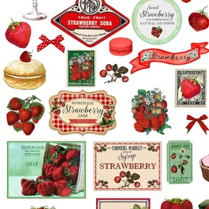 Vintage strawberry ephemera strawberry cliparts, PNG, junk journal strawberry Decor Clipart Farmhouse, Rustic Kitchen Decor instant download