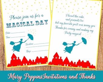Mary poppins Invitation, Mary poppins Birthday Invitation, Mary poppins party Invitation,Digital collage sheet Print at Home