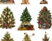 Christmas Tree vintage clip art Digital Collage Sheet Victorian christmas present box Clip art for Card Making Decoupage christmas journal