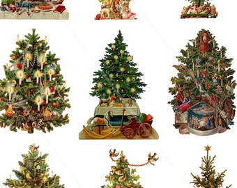 Christmas Tree vintage clip art Digital Collage Sheet Victorian christmas present box Clip art for Card Making Decoupage christmas journal