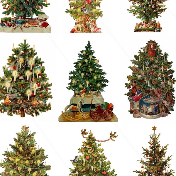 Christmas Tree vintage clip art Digital Collage Sheet Victorian christmas present box Clip art for Card Making Decoupage christmas journal