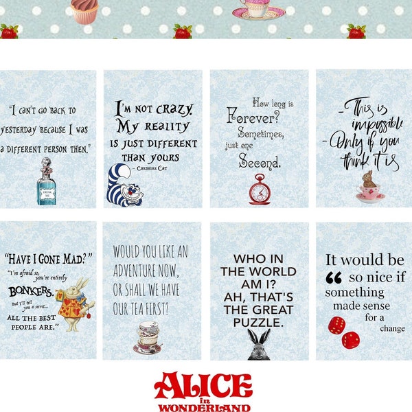 Alice in Wonderland inspirational Motivational tags Print at Home Alice in Wonderland Quotes journal cards Mad Hatter Eat Me Drink Me