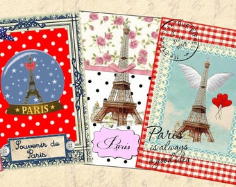 Digital collage sheet Paris printable images instant download Large Tags, Journal Spots, Decoupage Sheet, Junk Journal, Hang Tag,Digital Tag