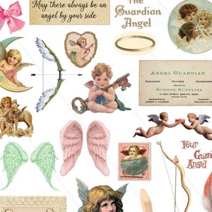 Vintage Angel Clipart Digital Collage Sheet – Pastel Blue and Pink Guardian Angels for Junk Journals, Scrapbooking, Card Making, Decoupage
