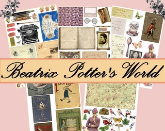 Digital Collage Sheet Beatrix Potter Peter rabbit Images vintage ephemera Instant Download PNG scrapbooking journaling junk journal