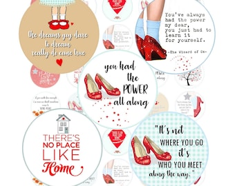 Wizard of Oz Digital Collage Sheet rubby slippers Dorothy  Button images Printable ruby slippers  1 inch circles and more