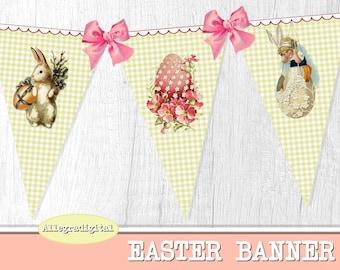 Printable Easter Banner Bunting party banner easter party paper crafting instant download digital collage sheet