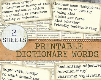 Dictionary Definitions words Typewriter Font Junk Journal Words and Phrases Digital Printable ephemera Sayings words vintage labels