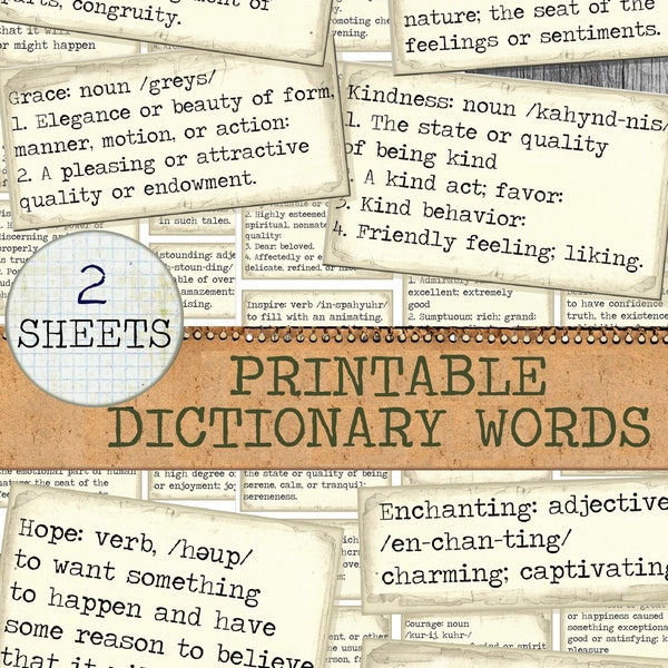 Dictionary Definitions words Typewriter Font Junk Journal Words and Phrases Digital Printable ephemera Sayings words vintage labels