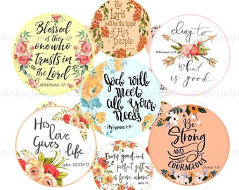 BIBLE VERSES circles 1 + 1.2 inch (25 mm, 30 mm)  Printable Bible verses images for round pendants, scripture art scripture circles