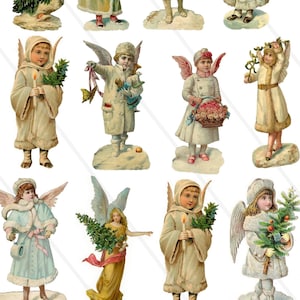 Clip art Noël vintage ange chérubin décoration de Noël images digitales Noël, images pour la création de carte scrapbooking