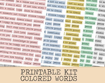 Palabras inspiradoras para diarios: palabras y frases imprimibles de estilo vintage para diarios basura y álbumes de recortes. Descarga instantánea. Allegradigital.