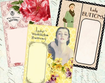 Printable Vintage Button Cards Sewing Ephemera Junk Journal, Digital Tags, Card Making, Digital, Collage Sheet, Button Ephemera