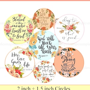 2 + 1.5 inch size Printable download BIBLE VERSES circle images for pendants, cabochons, magnets, scripture art