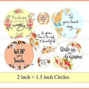 Inspirational quotes digital collage sheet bottlecap image Motivational sayings 2 inch round and 1.5 inch circles printable download