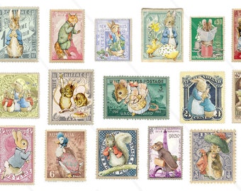 Printable Stamps Peter Rabbit and Friends Ephemera, Junk journal Supplies, Vintage , Scrapbooking Paper, Small Digital Ephemera Page