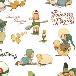 Vintage Osterküken und Kinder Clipart Retro Ostern PNG Ephemera Ostern Druckbare Osterferien digitale Collage Blatt Allegradigital