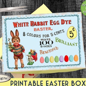 Printable Retro Easter Bunny Treats Box  vintage box template for spring crafts, diorama, shadowbox, gifts, candy