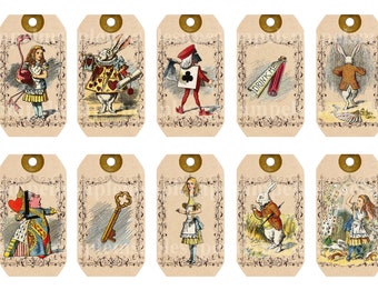 Alice in Wonderland Tags printable gift tags hang tags journaling journal craft hobby crafting scrapbooking digital collage sheet