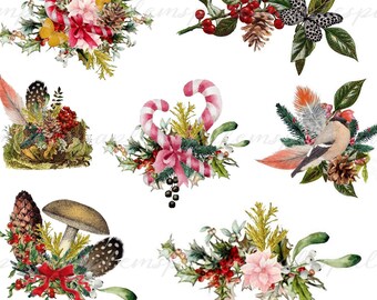 Floral Christmas Clip Ar Digital Collage Sheet Boho Christmas PNG  Christmas ornament embellishments boho Christmas wreath border